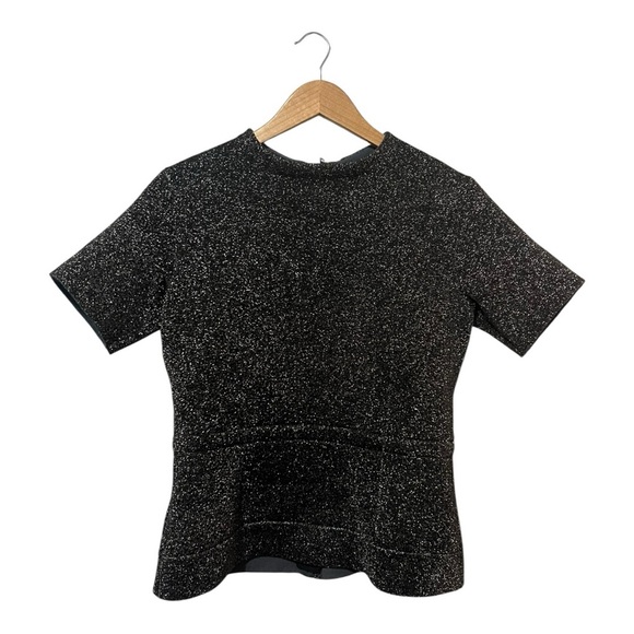Marc Jacobs Sweater Wool Large Metallic Peplum Structured Short Sleeves Black - Picture 1 of 6